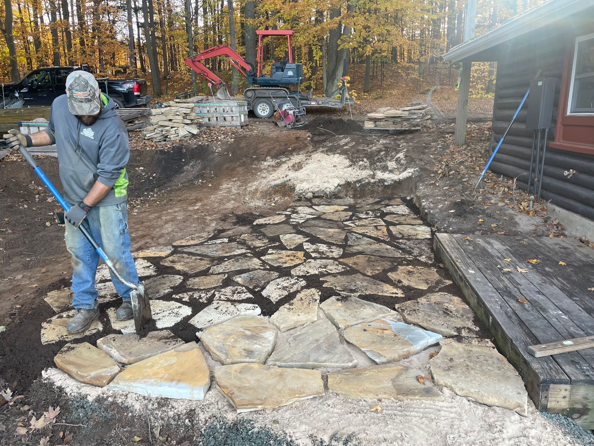 Turning Leaf Landscaping building a stone patio