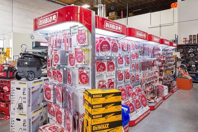 A store filled with lots of tools and boxes of dewalt.