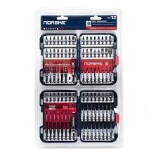 A set of screwdrivers and bits in a plastic case.