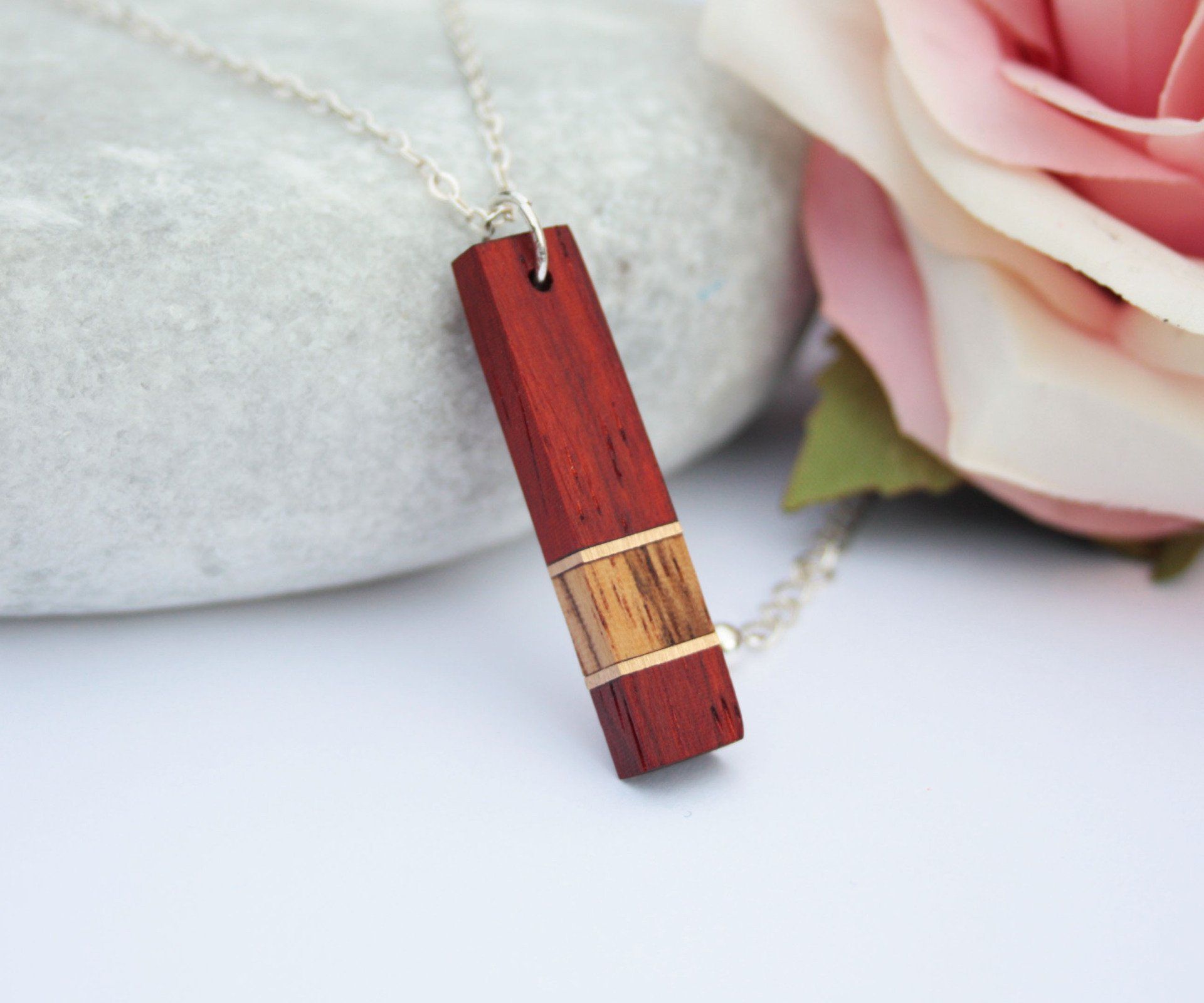 African padauk purpleheart  zebrano and gilding brass wood and metal bar necklace wooden jewellery for women wood jewellery women 5th wedding anniversary gift for wife for her