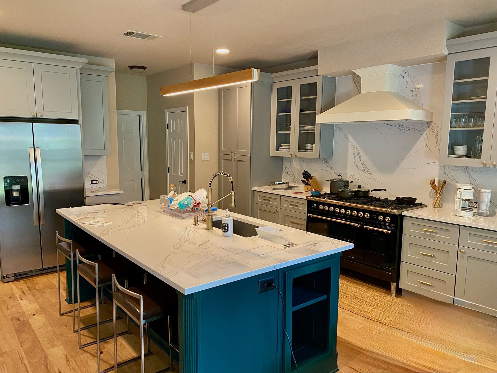 Austin kitchen remodel in Circle C with shaker cabinets quartz countertops and updated layout