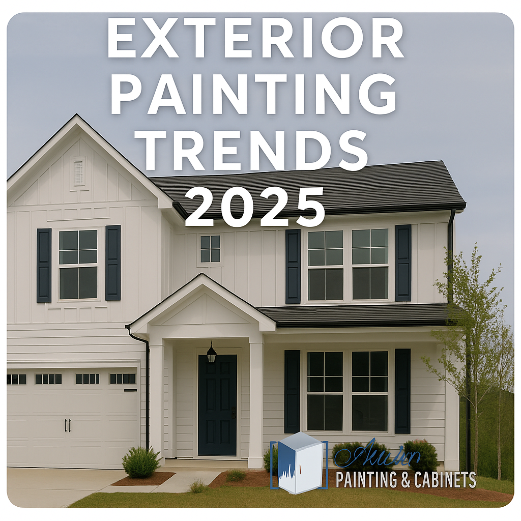 Modern Austin home exterior with navy and white paint — example of 2025 exterior painting trends 