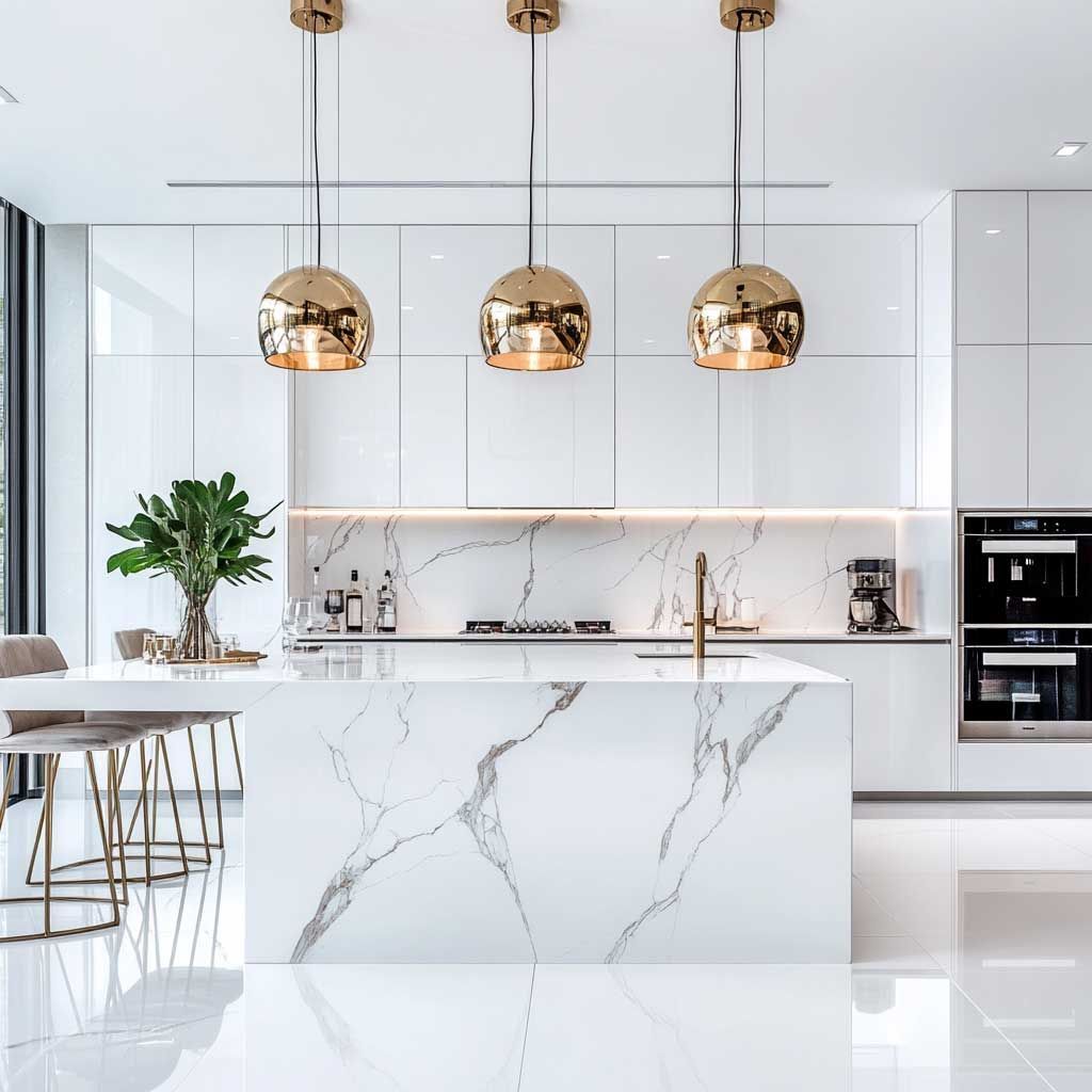 Open-concept kitchen remodel in Austin with quartz countertops and new cabinets