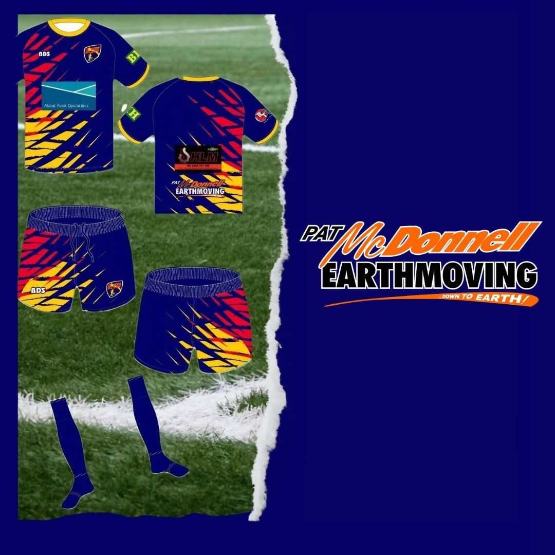 A Poster for Pat Mcdonnell Earthmoving With a Soccer Field in the Background — Pat McDonnell Earthmoving in Bowen, QLD