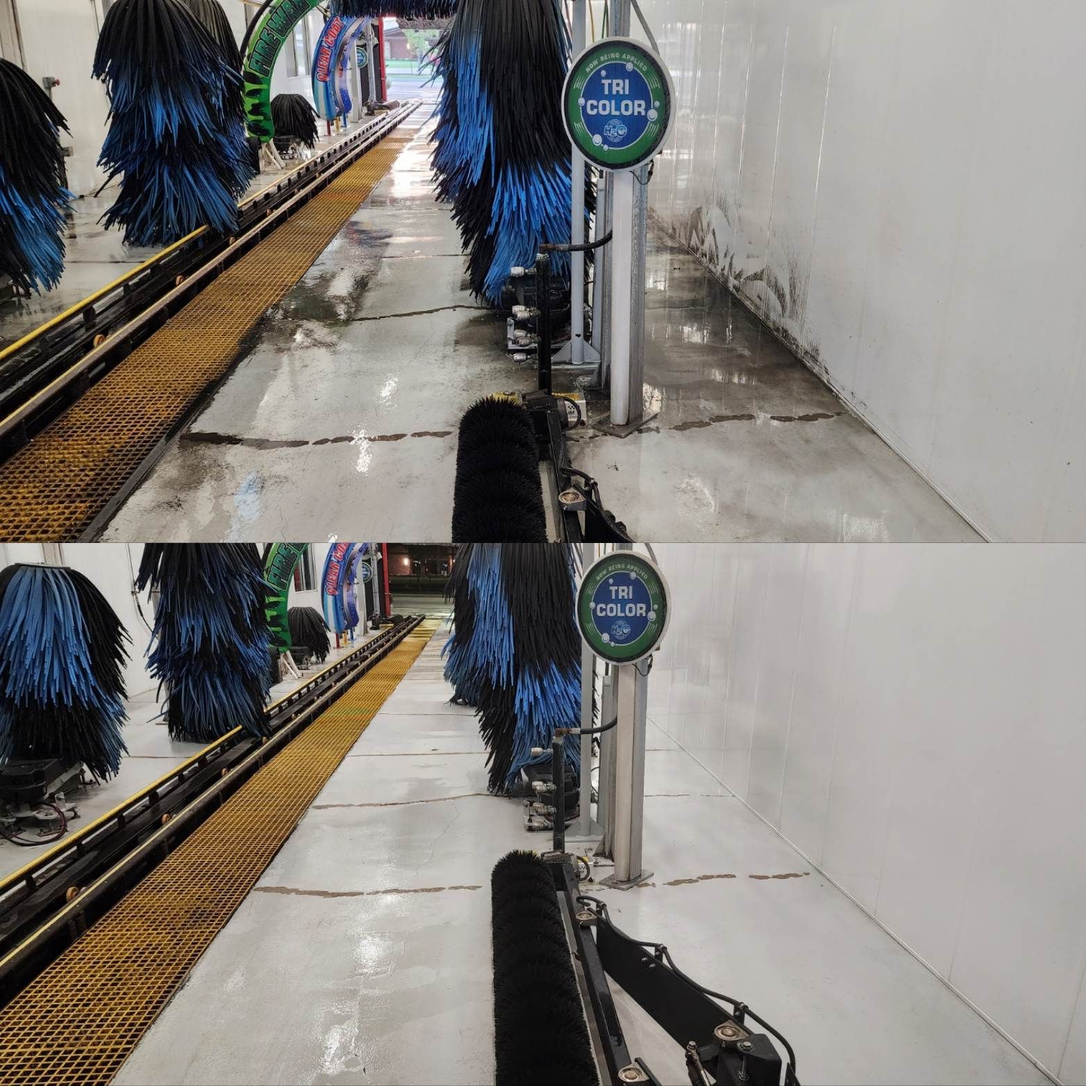 a before and after photo of a car wash