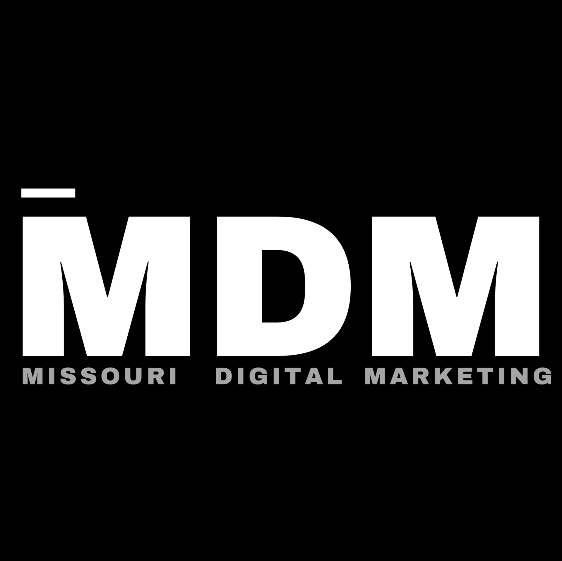 the logo for missouri digital marketing is white on a black background .