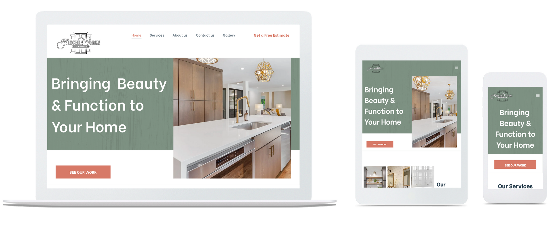 a website is displayed on a laptop , tablet , and cell phone .