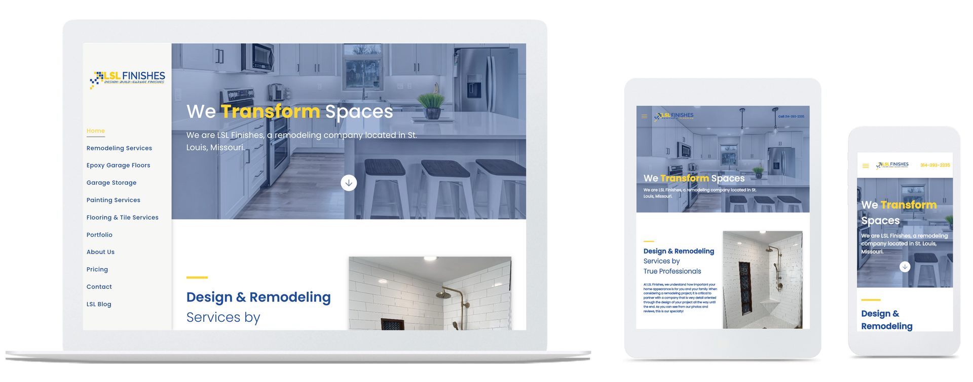 a laptop , tablet , and cell phone displaying a website .