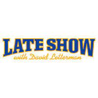 The logo for late show with david letterman is blue and yellow.