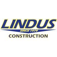The lindus construction logo is yellow and blue.