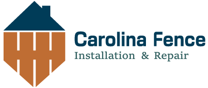 Logo for Carolina Fence Installation & Repair featuring a house icon combined with a brown fence design.