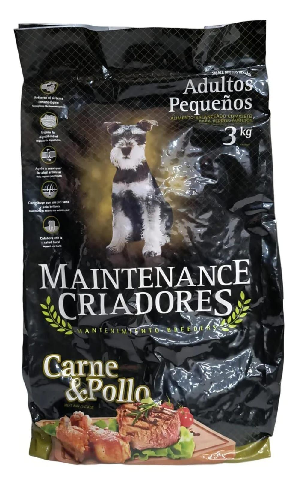 Bolsa de comida para perros con un schnauzer