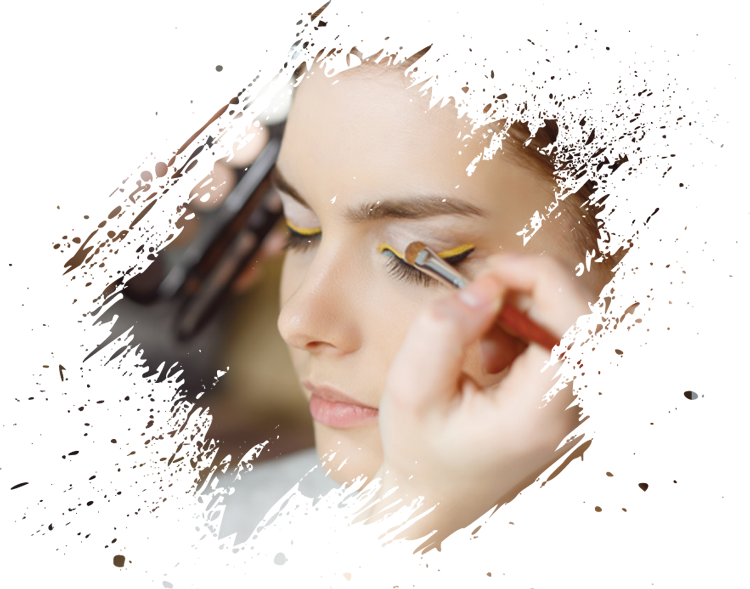 Woman Applying Makeup to Model in Salon — Springfield, PA — Mirror Mirror Hair & Skin Studio