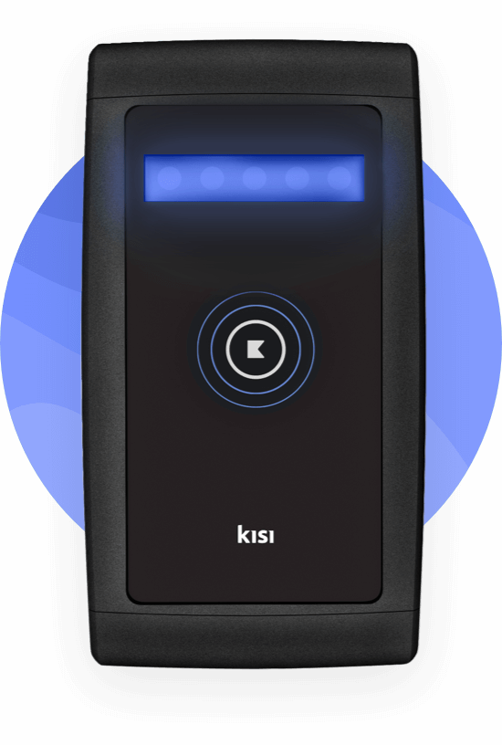 A black remote control with a blue circle in the background.