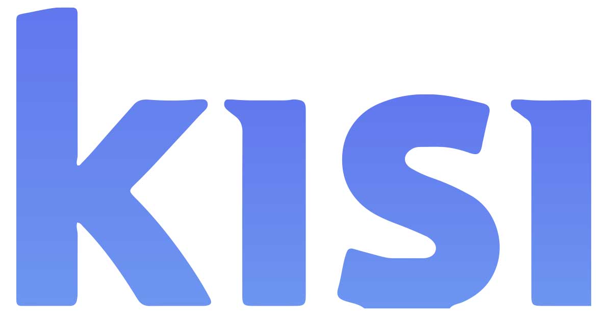 The word kisi is written in blue letters on a white background.