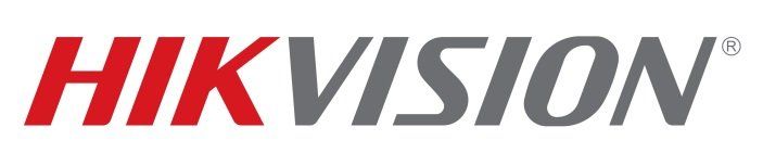 The logo for hikvision is red and black on a white background.