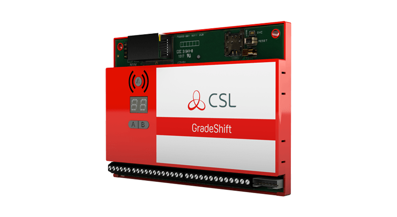 A red and white device with the word csl on it.