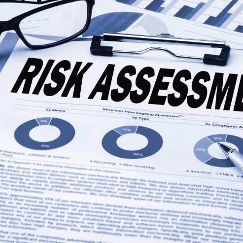 A clipboard with the word risk assessment on it