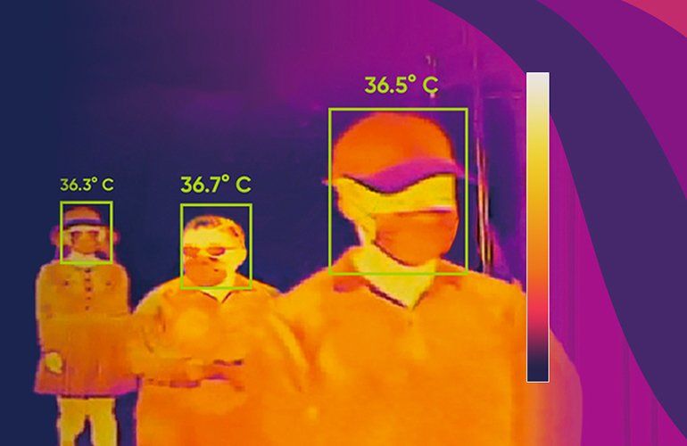 A thermal image of a person wearing a mask.