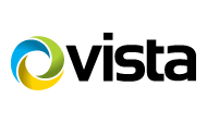 A vista logo with a blue and yellow swirl on a white background.