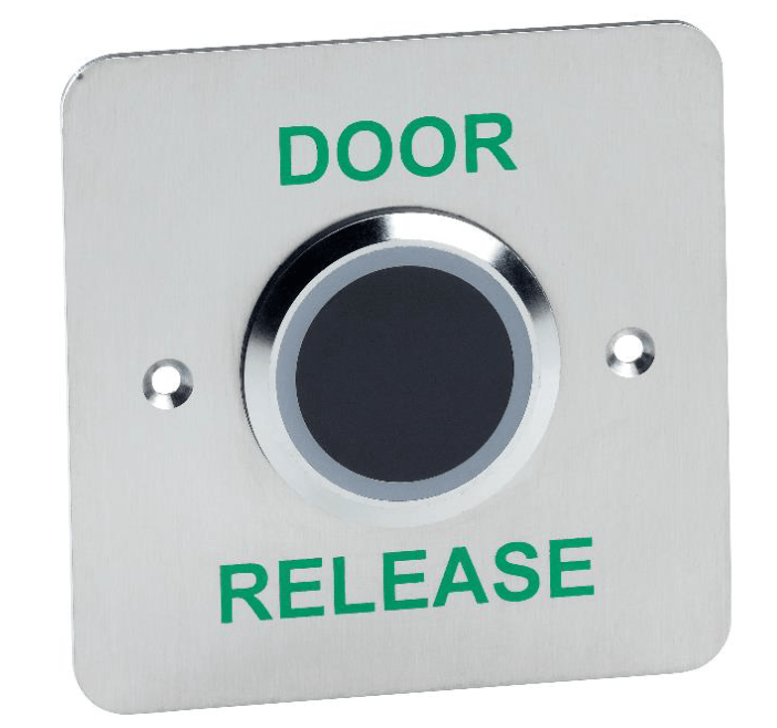 A door release button that is stainless steel