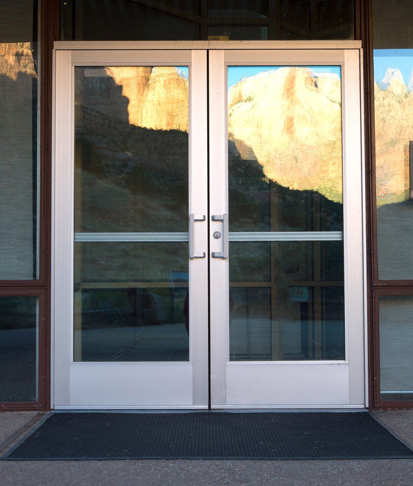 Glass Door With Brown Wood — Coastal Screens & Glass in Port Macquarie, NSW
