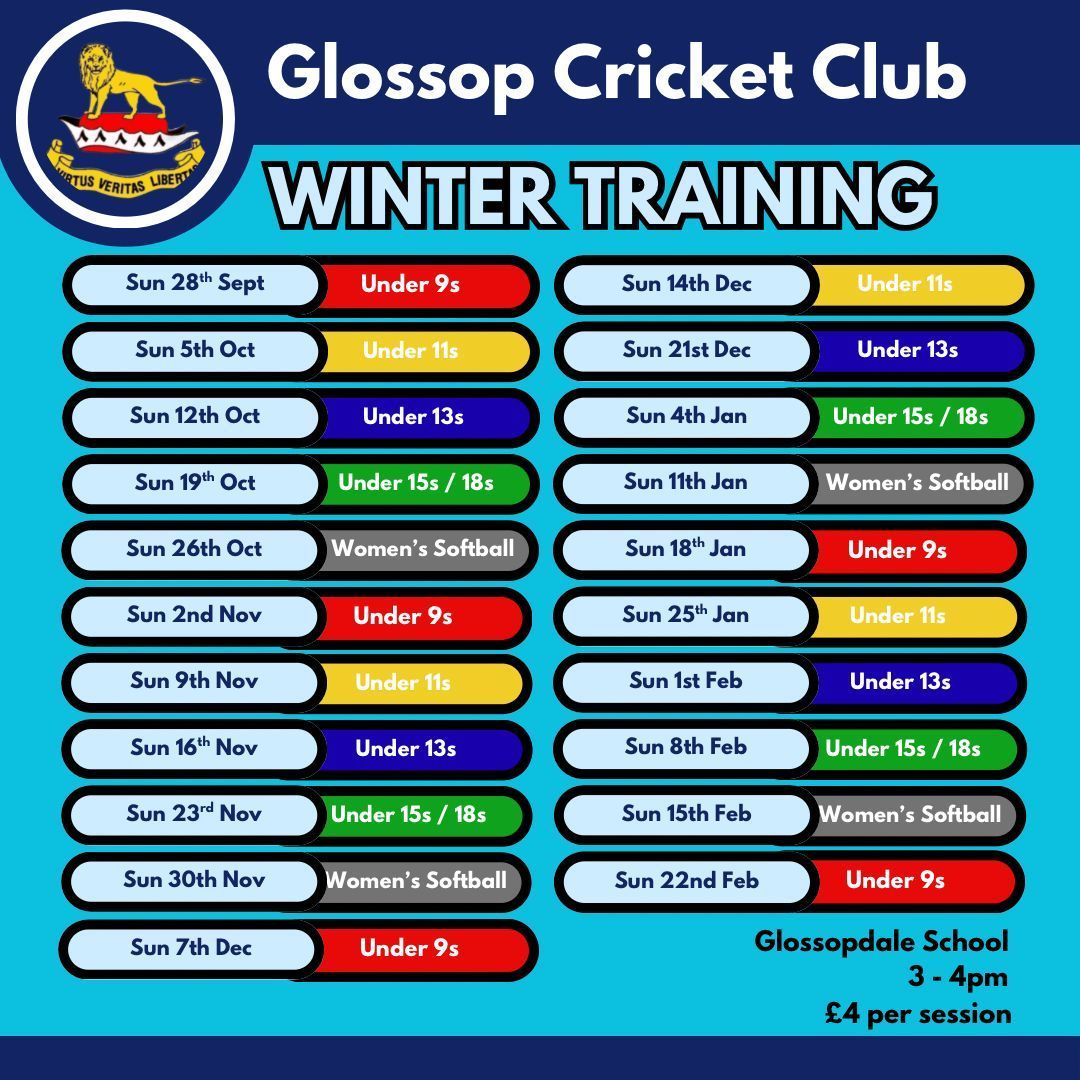 Glossop Cricket Club Winter Training Schedule