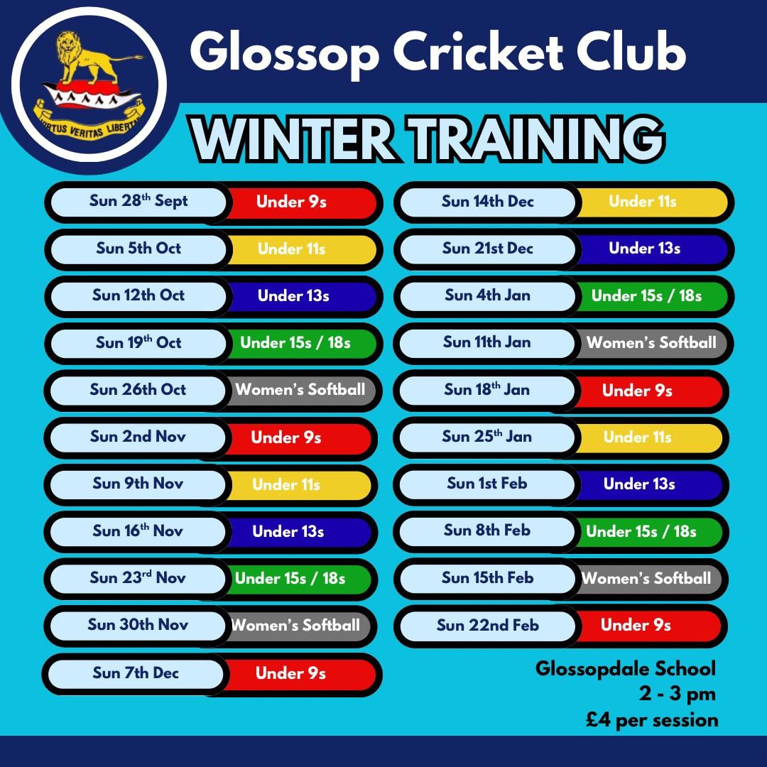 Glossop Cricket Club Winter Training Schedule