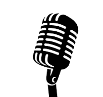 A black and white silhouette of a microphone on a stand.