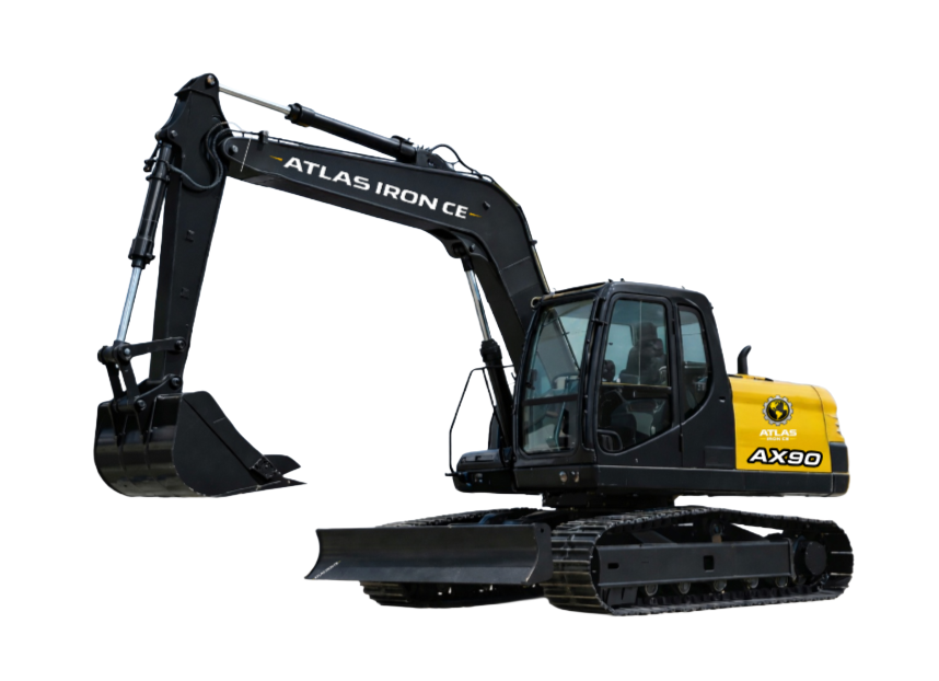 Yellow mini-excavator with black tracks and canopy; bucket lowered, ready to dig.