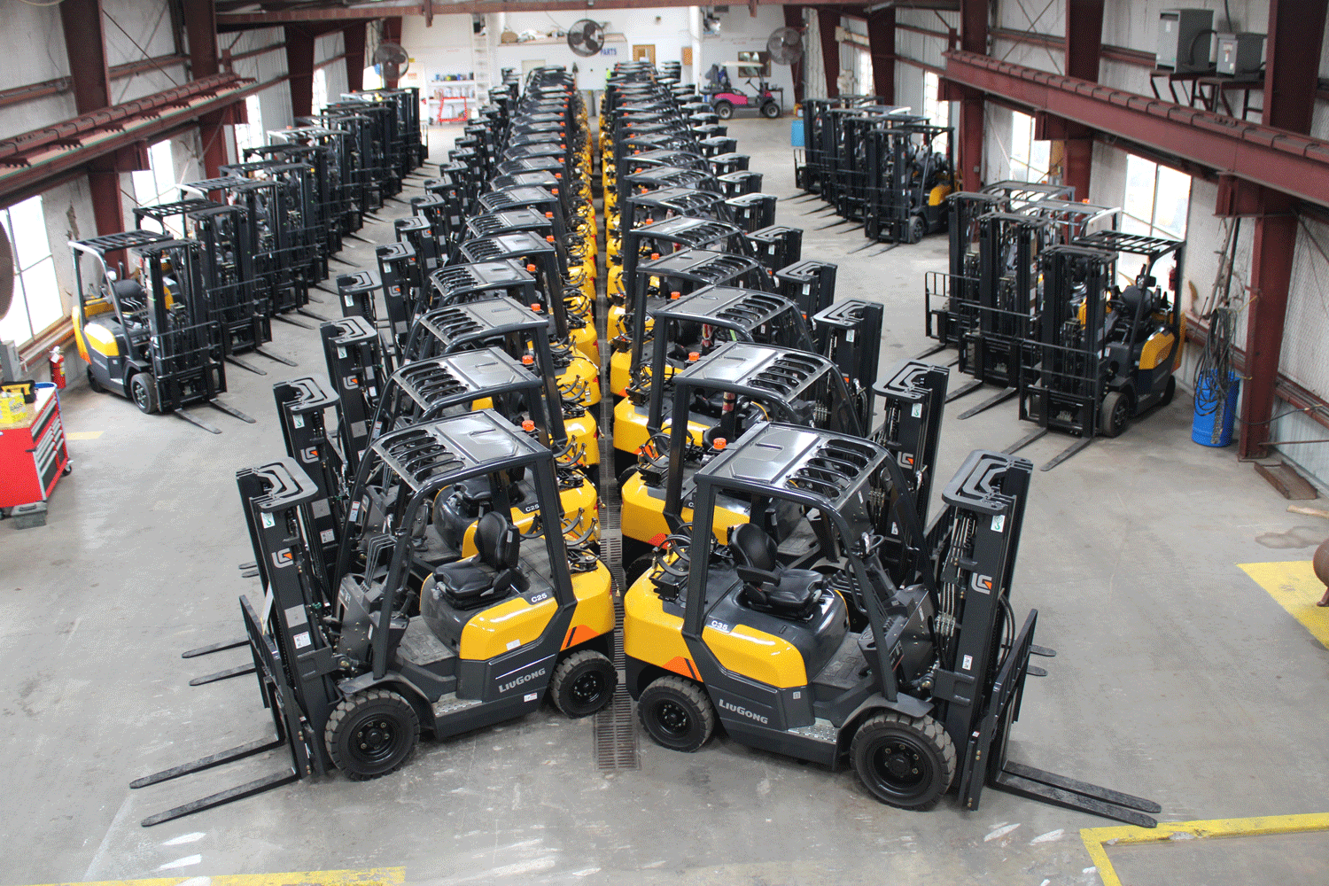 Construction Equipment Awaiting Sale in Warehouse