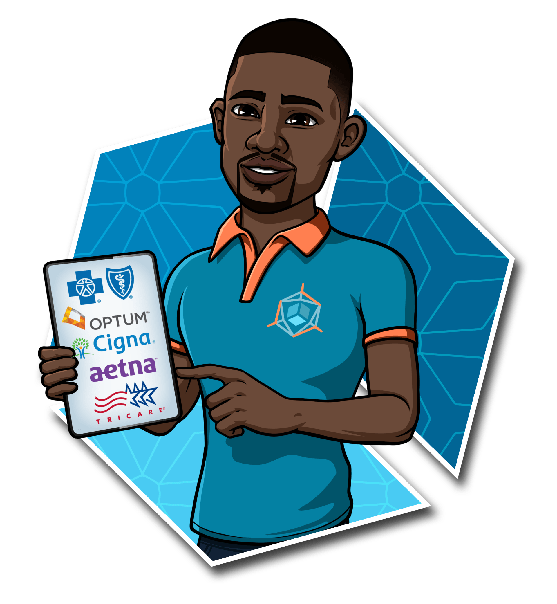 A cartoon of a man holding a sign that says aetna