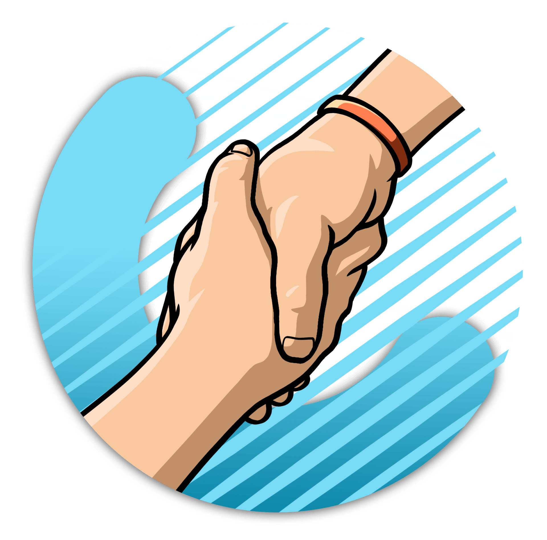 A cartoon illustration of a hand holding another hand