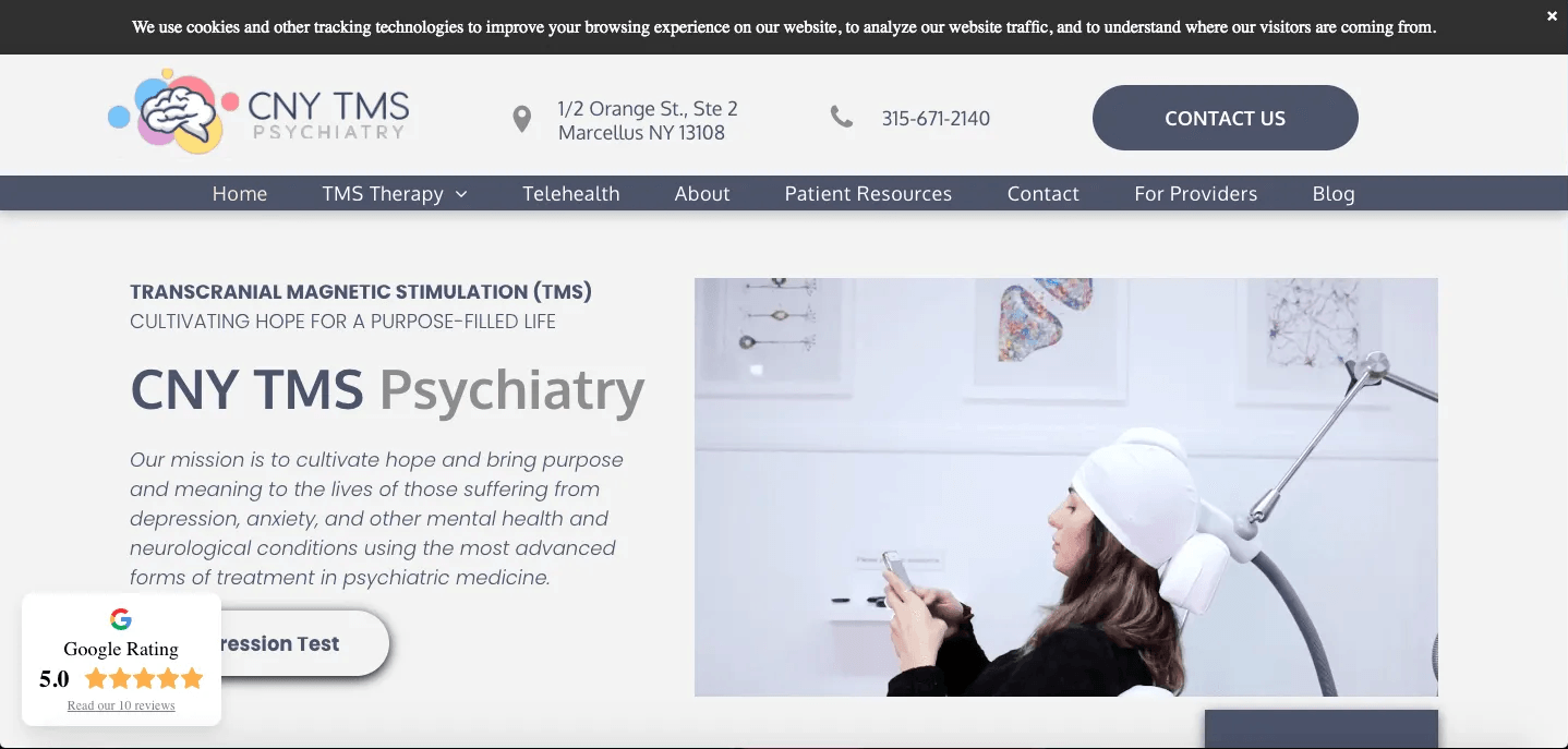A screenshot of a website for cny tms psychiatry.