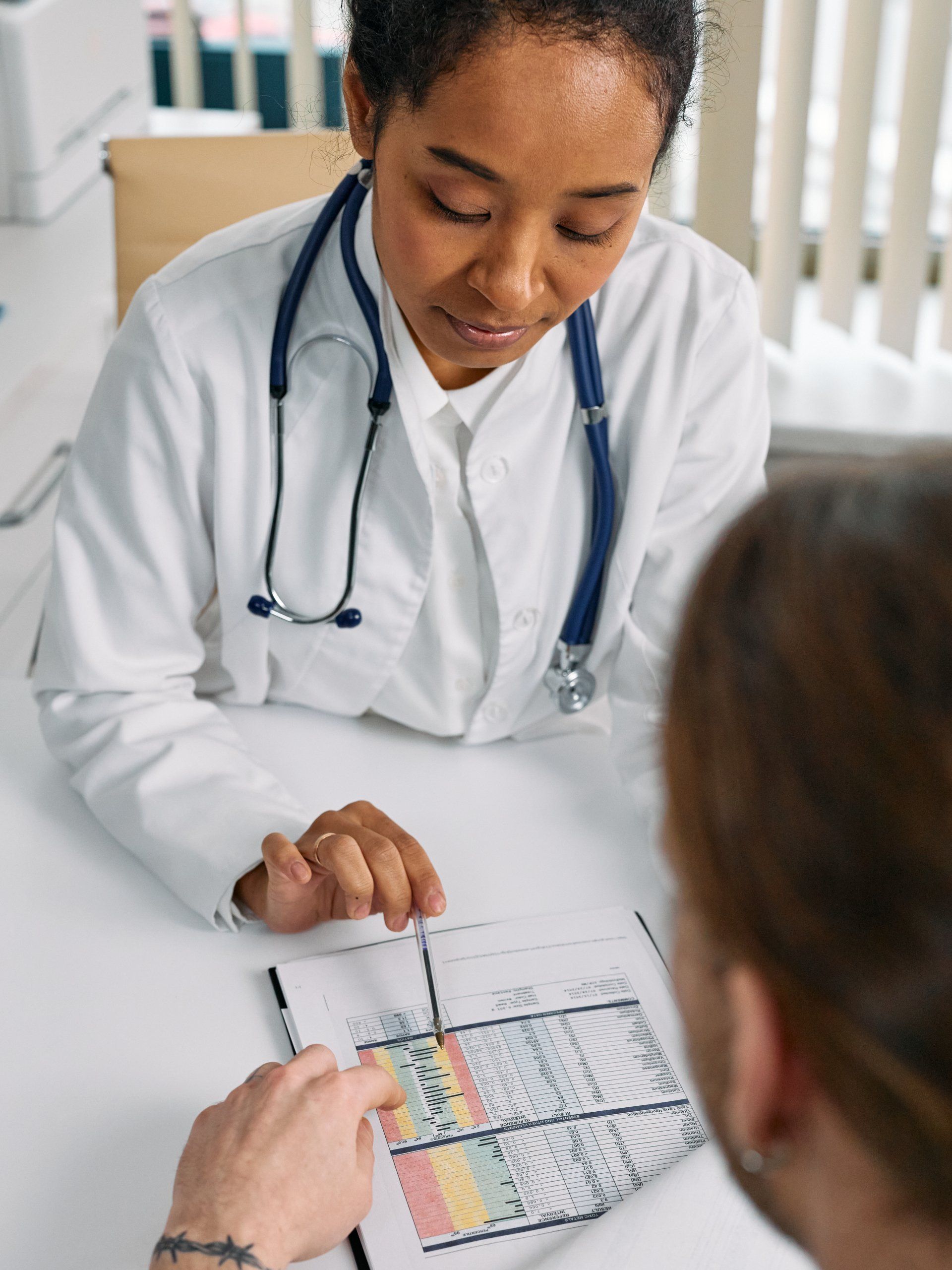 doctor pointing to a billing paper