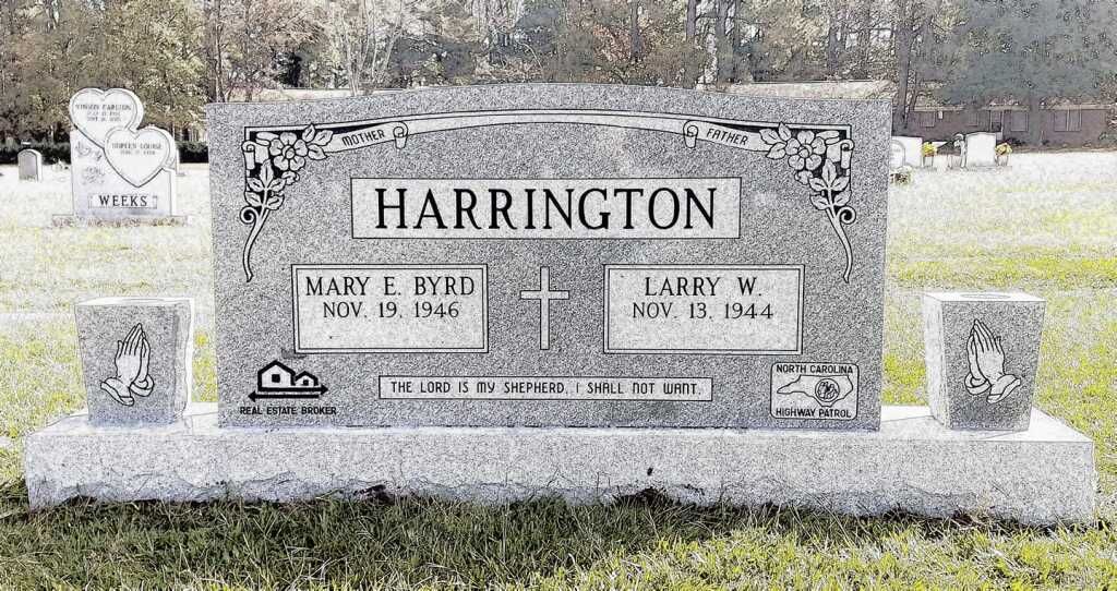 a gravestone in a cemetery with the name harrington on it