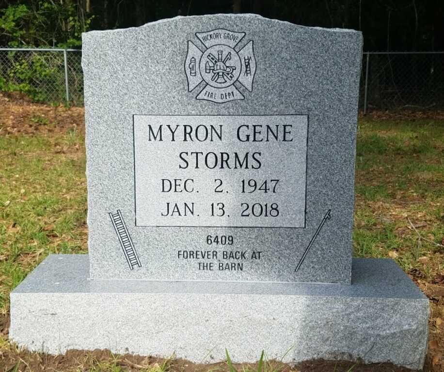 a gravestone with the name myron gene storms on it