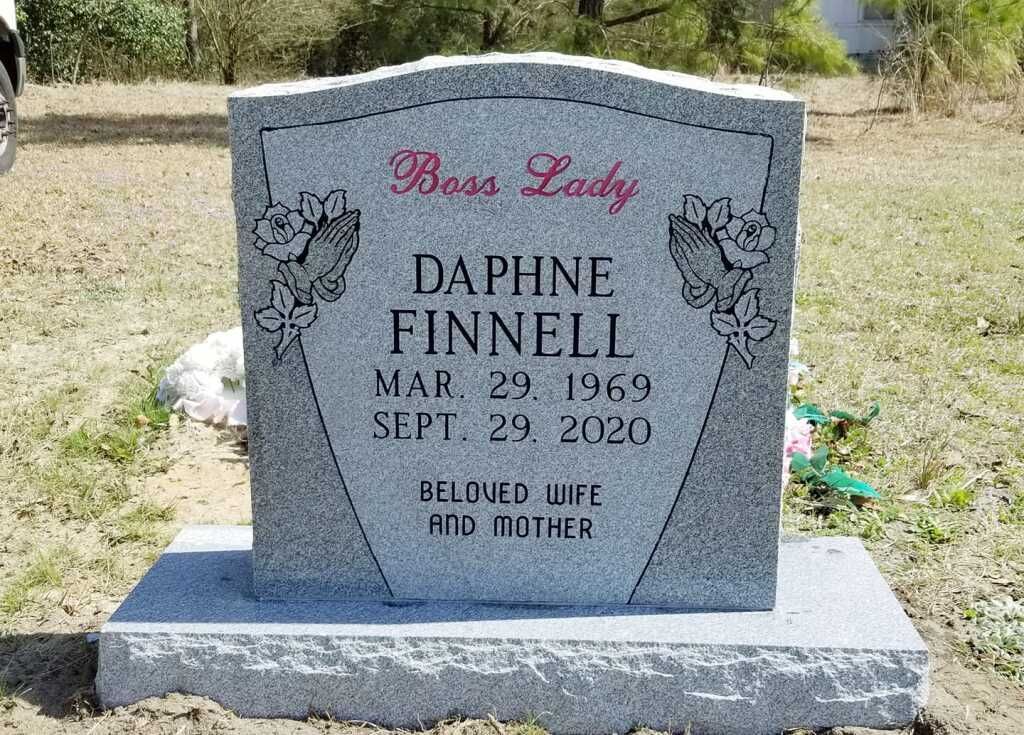 a gravestone for a woman named daphne finnell