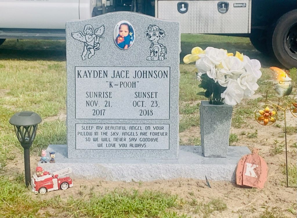 a gravestone for a child named kayden jaff johnson