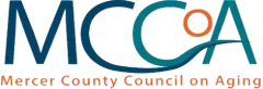 Logo for Mercer County Council on Aging: Blue and teal stylized letters