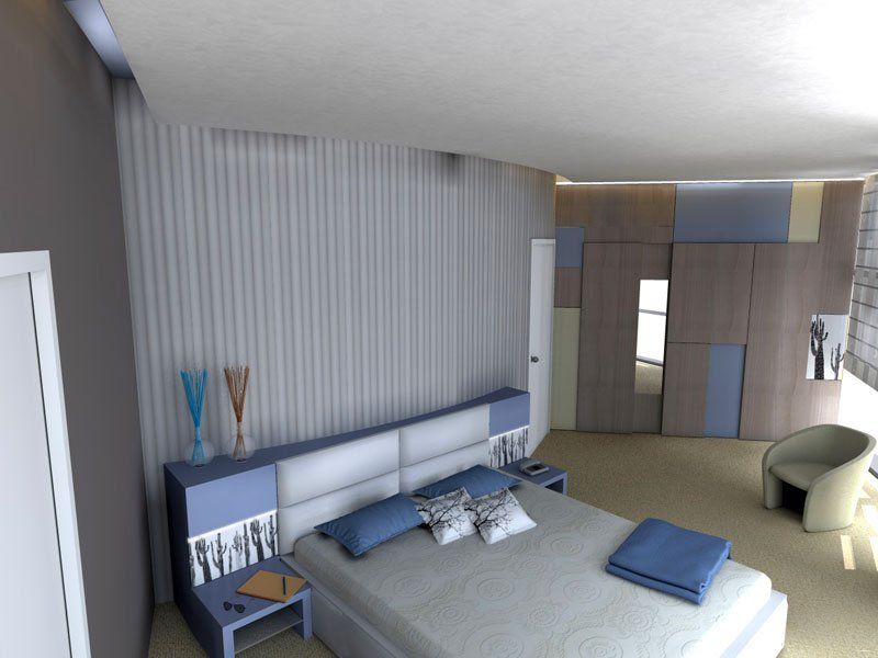 letto cuscini blu