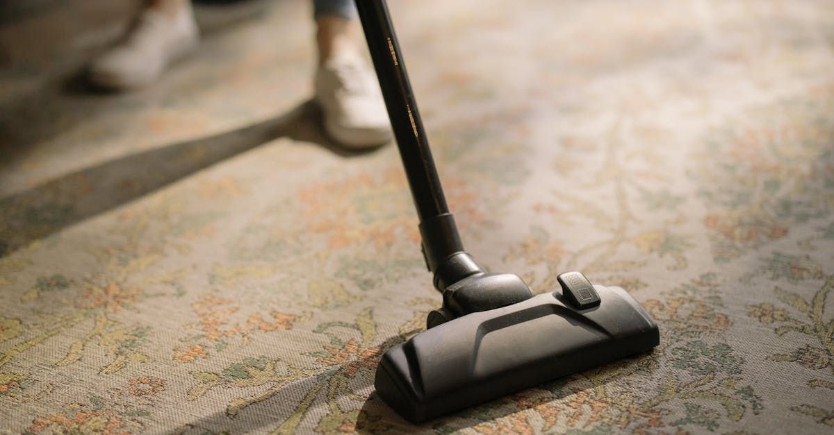 A person is using a vacuum cleaner to clean a carpet.