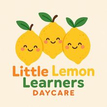 Logo with three smiling lemons and text "Little Lemon Learners DAYCARE" in orange and green.