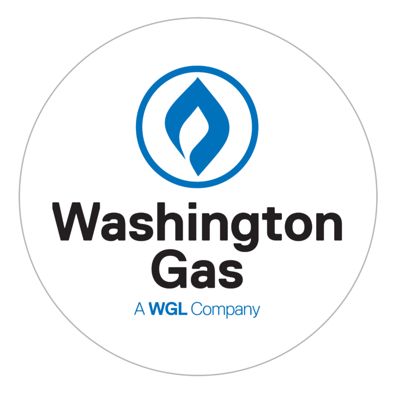 Washington Gas logo: a blue flame icon within a blue circle, above black text on white background.