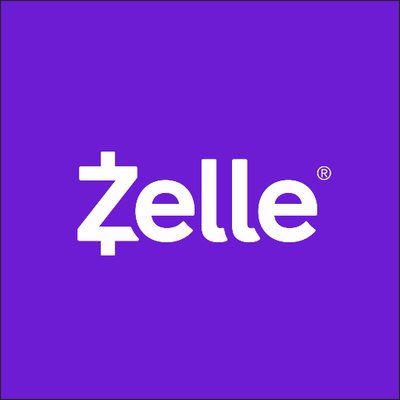 Zelle logo: white text on a purple background.