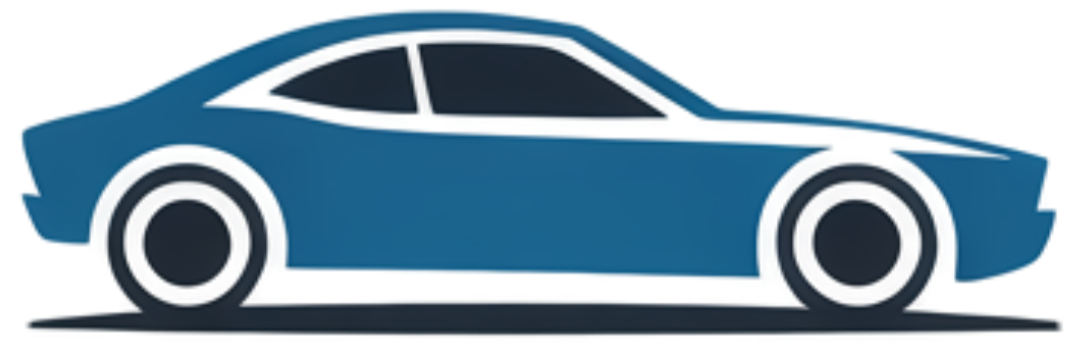 Blue car icon with white-rimmed wheels and windows.
