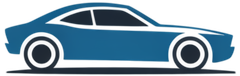 Blue car icon with white-rimmed wheels and windows.
