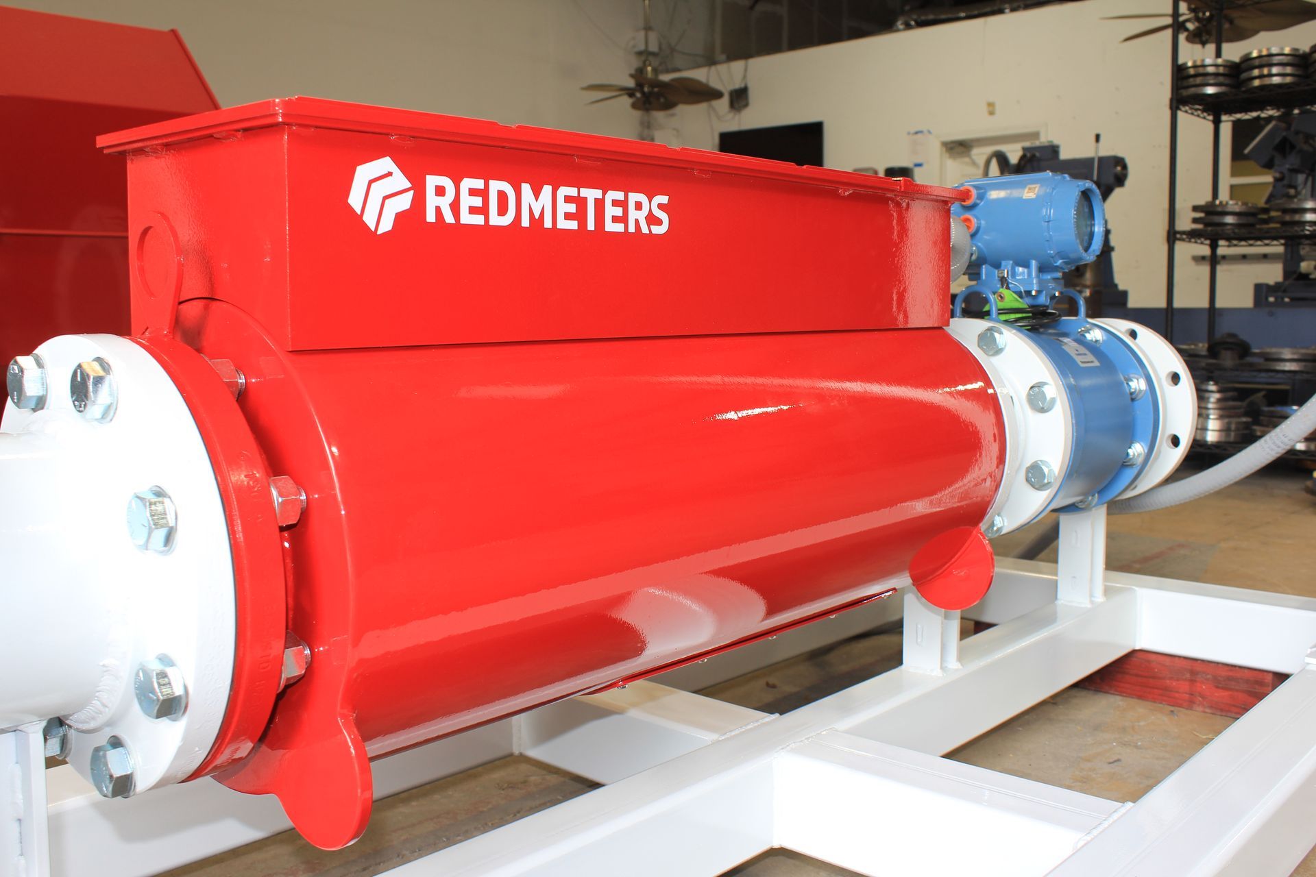 Red and white industrial equipment with 