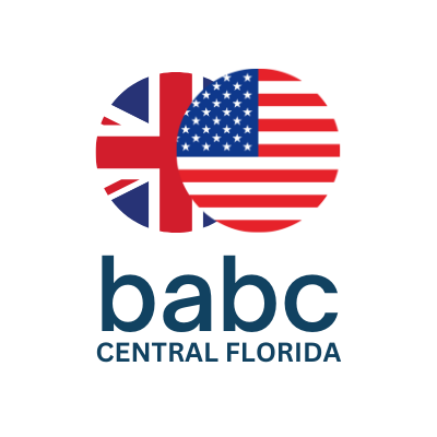 Logo for the British American Business Council Central Florida. Features overlapping British and American flags above the text