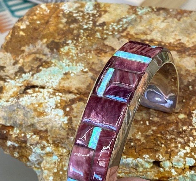 Native Purple Pink Stone Embedded Bracelet— Atlanta, GA — Aztec Jewelers